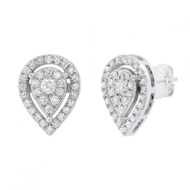 0.65 Carat (cttw) Round Lab Grown White Diamond Ladies Pear Shaped Stud Earrings 18K White Gold