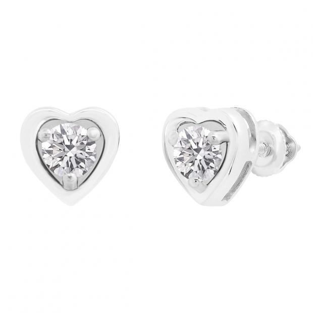 0.80 Carat (cttw) Round Lab Grown White Diamond Ladies Solitaire Heart Shaped Stud Earrings 10K White Gold