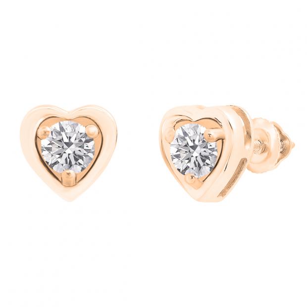 0.80 Carat (cttw) Round Lab Grown White Diamond Ladies Solitaire Heart Shaped Stud Earrings 18K Rose Gold