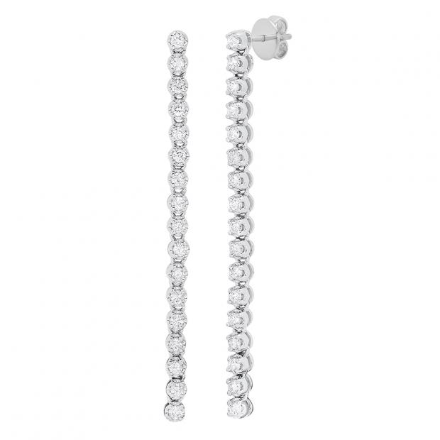 0.80 Carat (cttw) Round Lab Grown White Diamond Ladies Linear Bar Drop Earrings 10K White Gold