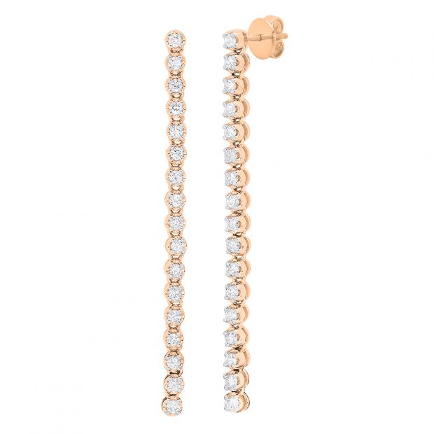 0.80 Carat (cttw) Round Lab Grown White Diamond Ladies Linear Bar Drop Earrings 18K Rose Gold