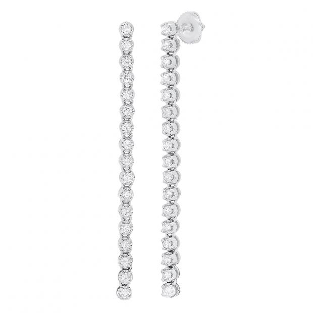 0.80 Carat (cttw) Round Lab Grown White Diamond Ladies Linear Bar Drop Earrings 18K White Gold