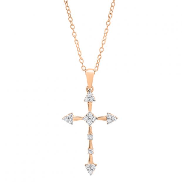 0.25 Carat (cttw) Round lab Grown White Diamond Ladies Cross Pendant 1/4 CT 18K Rose Gold