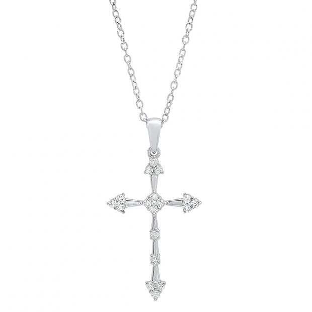 0.25 Carat (cttw) Round lab Grown White Diamond Ladies Cross Pendant 1/4 CT 18K White Gold