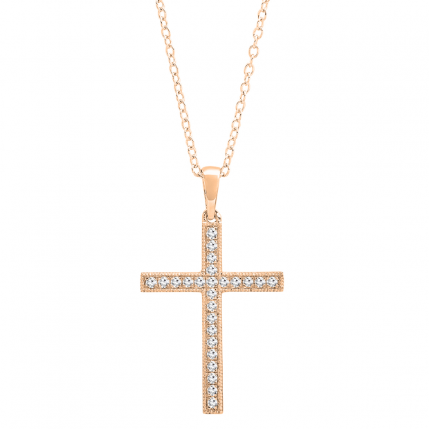 0.32 Carat (ctw) Round Lab Grown Diamond Ladies Religious Cross Pendant 1/3 CT 10K Rose Gold