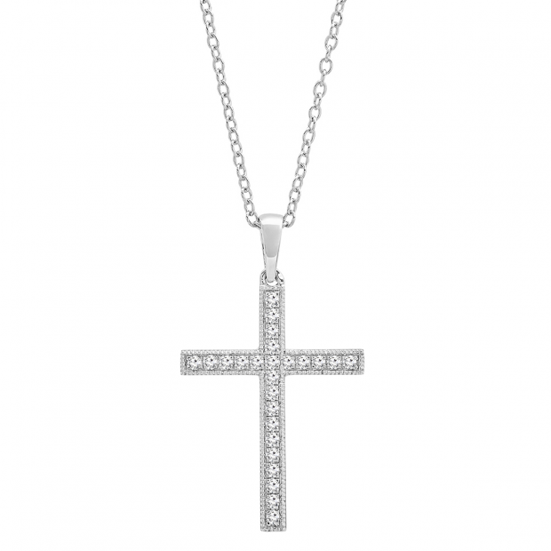 0.32 Carat (ctw) Round Lab Grown Diamond Ladies Religious Cross Pendant 1/3 CT 10K White Gold