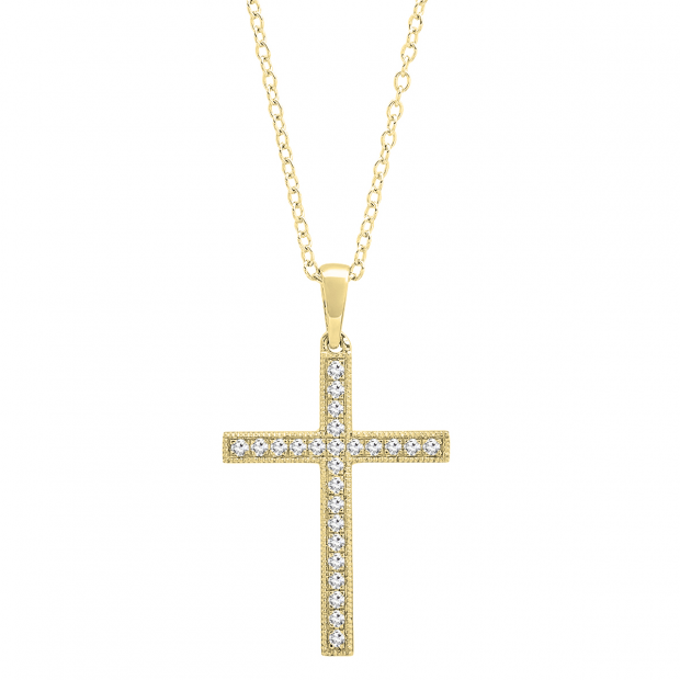 0.32 Carat (ctw) Round Lab Grown Diamond Ladies Religious Cross Pendant 1/3 CT 10K Yellow Gold