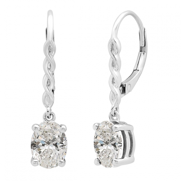 2.10 Carat (ctw) Oval Lab Grown Diamond Ladies Twisted Drop Earring 18K White Gold