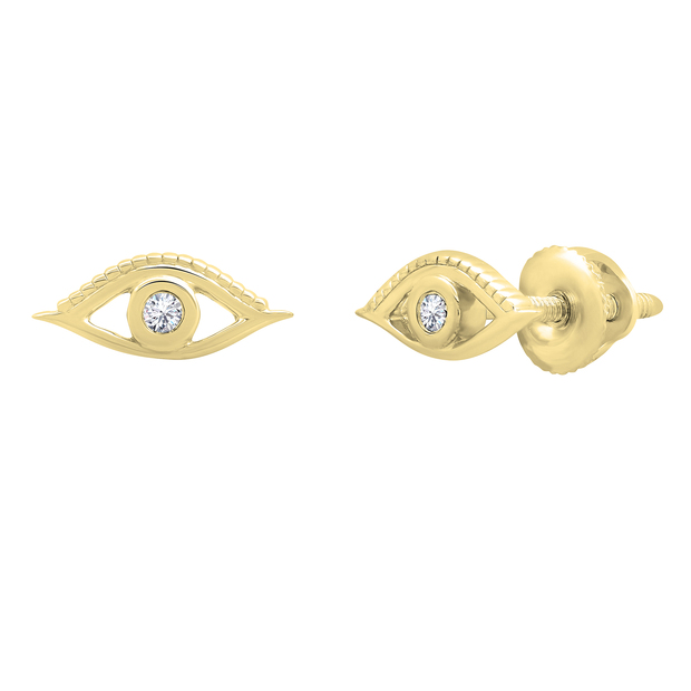 Lab Grown White Diamond Evil Eye Solitaire Screwback Stud Earrings (0.03 ctw Color H-I Clarity SI2) for Women in 10K Yellow Gold