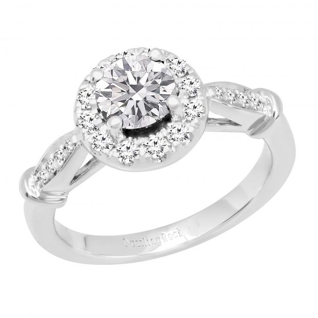 1.70 Carat (ctw) Round Lab Grown Diamond Ladies Bridal Halo Style Engagement Ring 10K White Gold