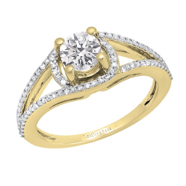 1.05 Carat (ctw) Round Lab Grown Diamond Ladies Split Shank Engagement Ring 1 CT 10K Yellow Gold