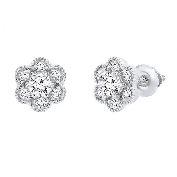 0.45 Carat (ctw) Round Lab Grown Diamond Ladies Cluster Flower Stud Earrings 1/2 CT 10K White Gold