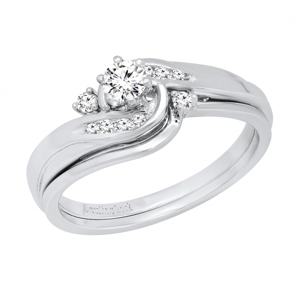 0.37 Carat (ctw) Round Lab Grown White Diamond Frame Bypass Bridal Wedding Set 18K White Gold