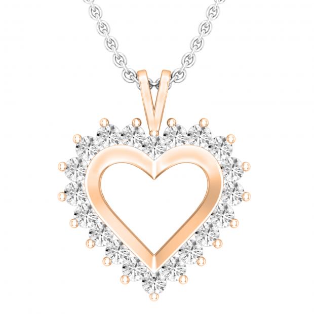 0.95 Carat (ctw) Round Lab Grown Diamond Ladies Heart Pendant 1 CT 18K Rose Gold