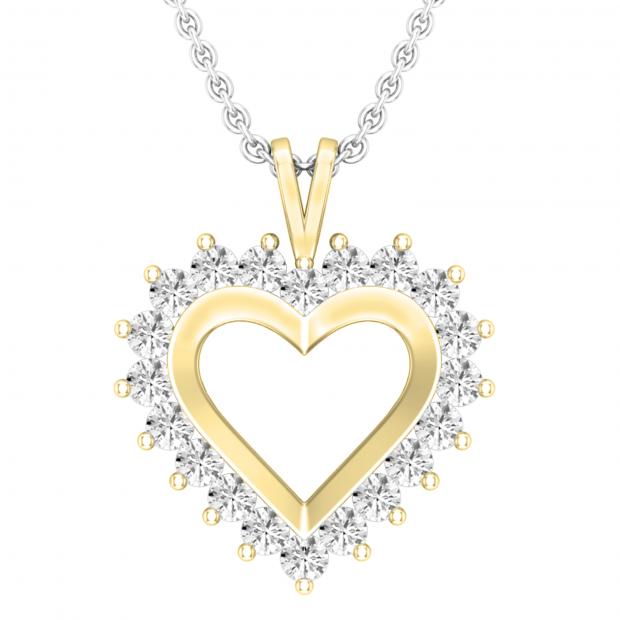 0.95 Carat (ctw) Round Lab Grown Diamond Ladies Heart Pendant 1 CT 10K Yellow Gold