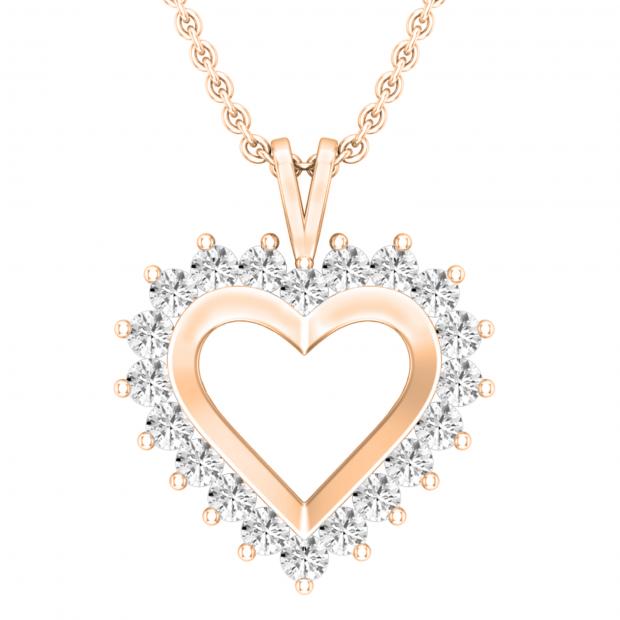 0.95 Carat (ctw) Round Lab Grown Diamond Ladies Heart Pendant 1 CT 18K Rose Gold
