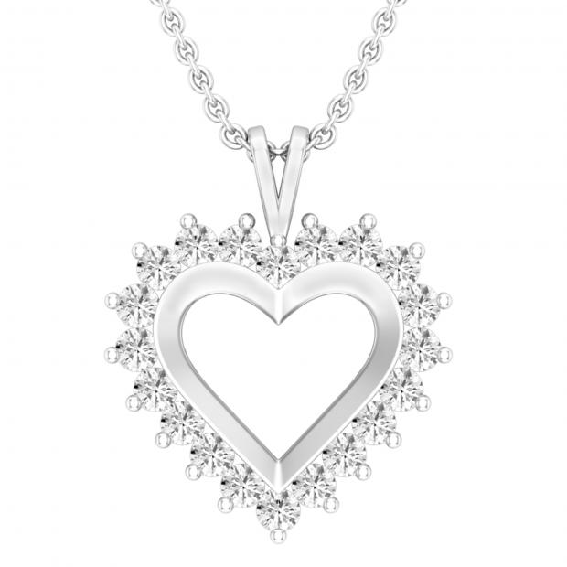 0.95 Carat (ctw) Round Lab Grown Diamond Ladies Heart Pendant 1 CT 18K White Gold