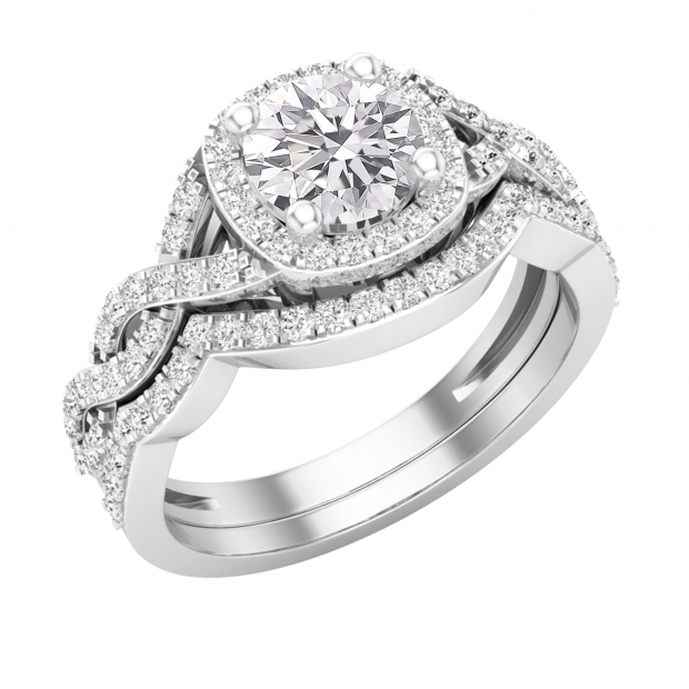 1.30 Carat (ctw) Round Lab Grown Diamond Ladies Twisted Style Halo Wedding Ring Set 14K White Gold