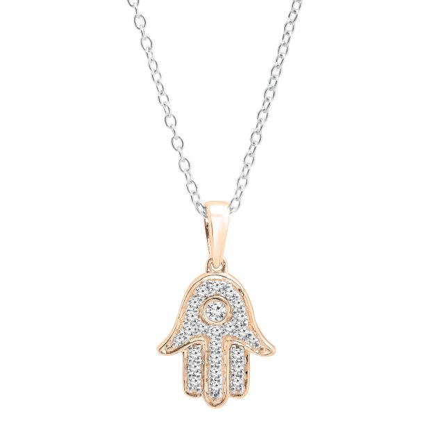 0.30 Carat (ctw) Round Lab Grown Diamond Unisex Hamsa Hand of Fatima Charm Pendant 1/3 CT 10K Rose Gold