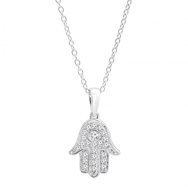 0.30 Carat (ctw) Round Lab Grown Diamond Unisex Hamsa Hand of Fatima Charm Pendant 1/3 CT 10K White Gold