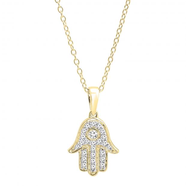 0.30 Carat (ctw) Round Lab Grown Diamond Unisex Hamsa Hand of Fatima Charm Pendant 1/3 CT 14K Yellow Gold