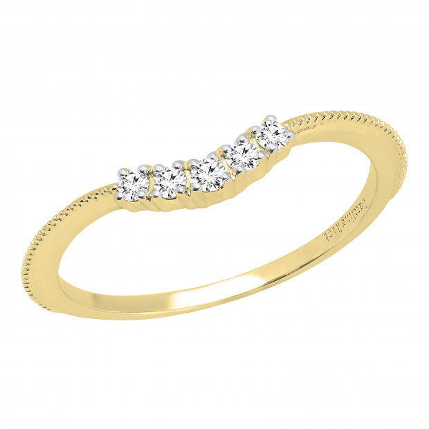 0.10 Carat (ctw) Round Lab Grown Diamond Ladies Wedding Contour Ring 1/10 CT 14K Yellow Gold