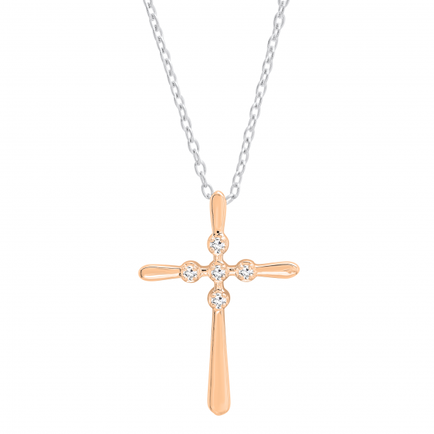 0.07 Carat (ctw) Round Lab Grown Diamond Ladies Cross Pendant 1/10 CT 18K Rose Gold