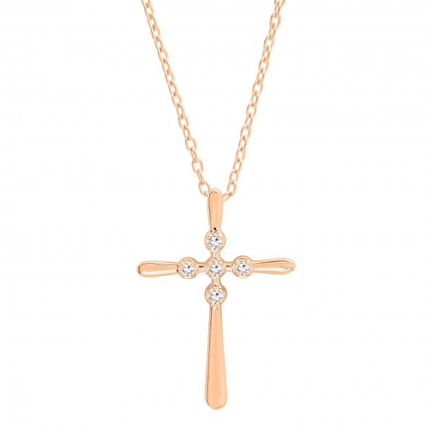 0.07 Carat (ctw) Round Lab Grown Diamond Ladies Cross Pendant 1/10 CT 18K Rose Gold