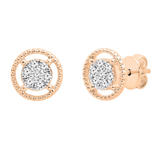 0.10 Carat (ctw) Round Lab Grown Diamond Ladies Flower Cluster Stud Earring 1/10 CT 10K Rose Gold
