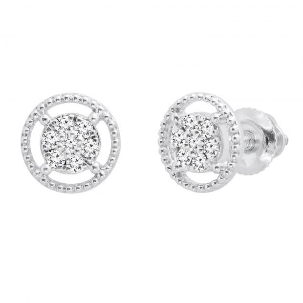 0.10 Carat (ctw) Round Lab Grown Diamond Ladies Flower Cluster Stud Earring 1/10 CT 14K White Gold