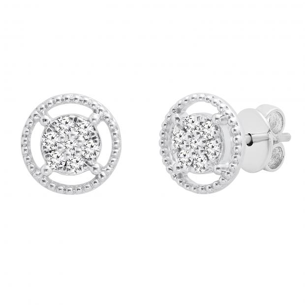 0.10 Carat (ctw) Round Lab Grown Diamond Ladies Flower Cluster Stud Earring 1/10 CT Sterling Silver