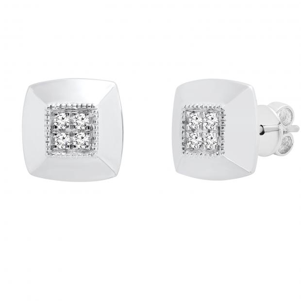 0.10 Carat (ctw) Round Lab Grown White Diamond Square Ladies Stud Earring 1/10 CT Sterling Silver