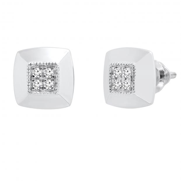 0.10 Carat (ctw) Round Lab Grown White Diamond Square Ladies Stud Earring 1/10 CT Sterling Silver