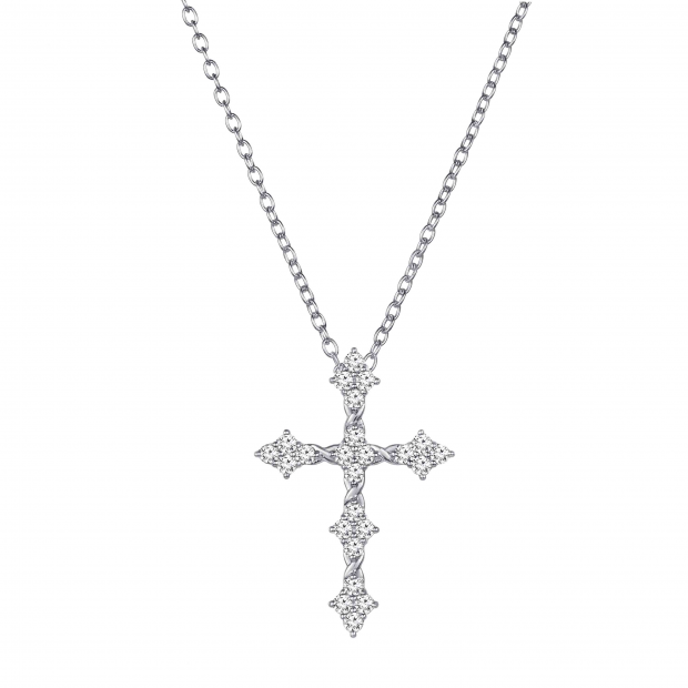 0.45 Carat (ctw) Round Lab Grown Diamond Ladies Vintage Style Cross Pendant 1/2 CT 18K White Gold