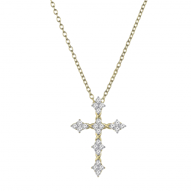 0.45 Carat (ctw) Round Lab Grown Diamond Ladies Vintage Style Cross Pendant 1/2 CT 18K Yellow Gold