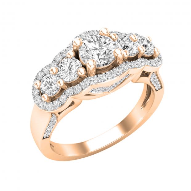 1.40 Carat (ctw) Round Lab Grown Diamond Ladies Wedding Five Stone Engagement Ring 10K Rose Gold