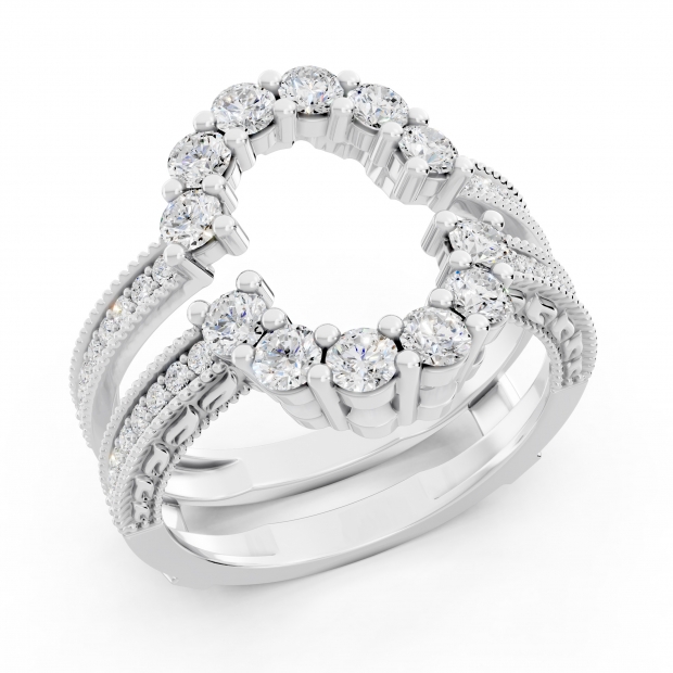 0.85 Carat (ctw) Round Lab Grown Diamond Ladies Enhancer Guard Double Wedding Ring Sterling Silver