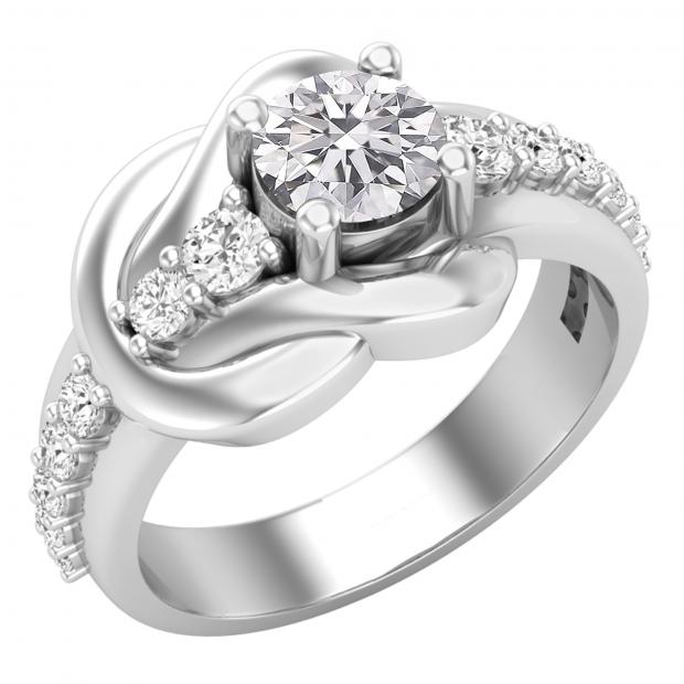 1.25 Carat (ctw) Round Lab Grown Diamond Ladies Bridal Engagement Promise Ring 1 1/4 CT Sterling Silver