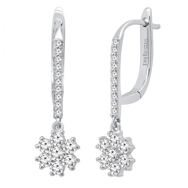 0.98 Carat (ctw) Round Lab Grown White Diamond Ladies Custer Dangle Earrings 1 CT 18K White Gold