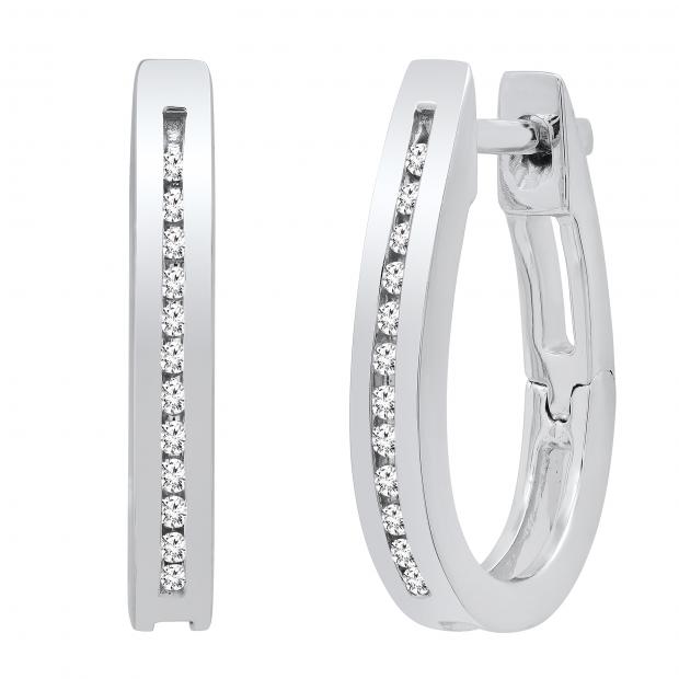 0.10 Carat (ctw) Round Lab Grown Diamond Ladies Hoop Earrings 1/10 CT 10K White Gold
