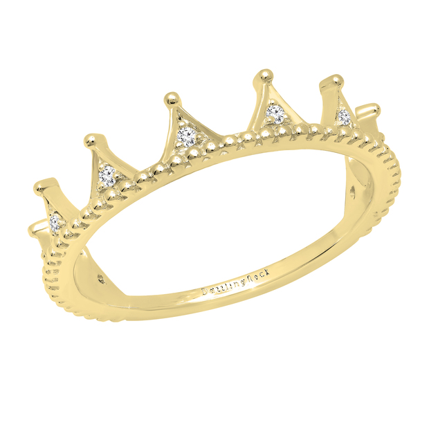 0.07 Carat (ctw) Round Lab Grown Diamond Beaded Style Ladies Engagement Crown Ring 14K Yellow Gold
