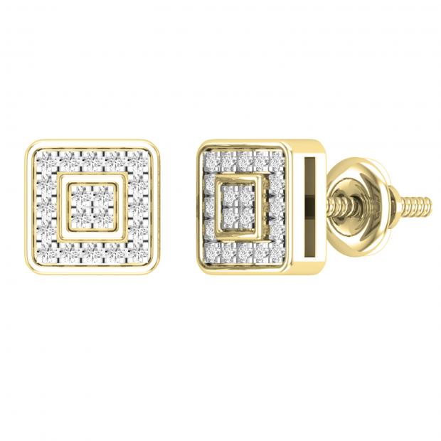 0.15 Carat (ctw) Round Lab Grown Diamond Ladies Square Shape Stud Earrings 14K Yellow Gold