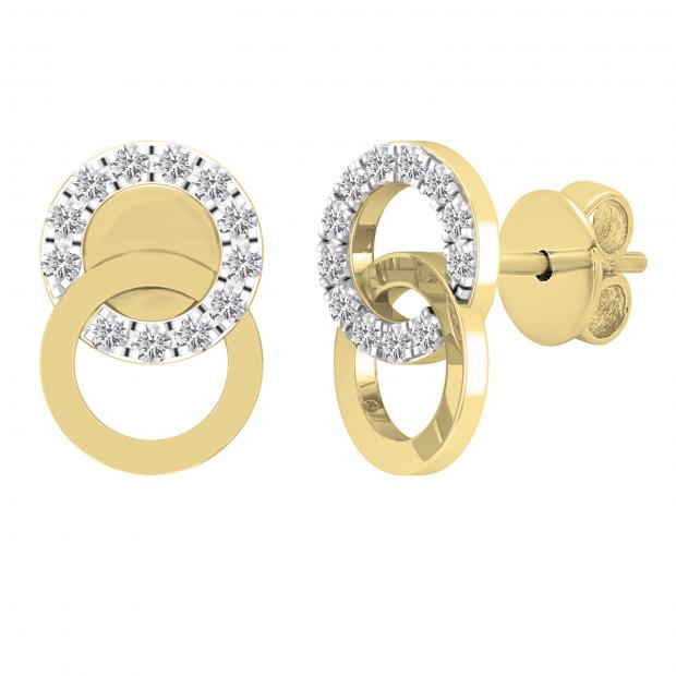 0.12 Carat (ctw) Round Lab Grown Diamond Ladies Interlocking Circle Stud Earrings 14K Yellow Gold