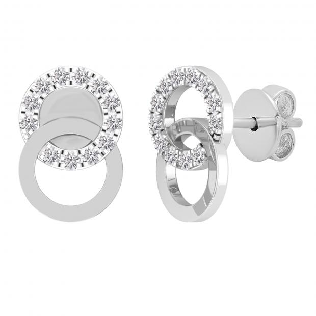 0.12 Carat (ctw) Round Lab Grown Diamond Ladies Interlocking Circle Stud Earrings Sterling Silver