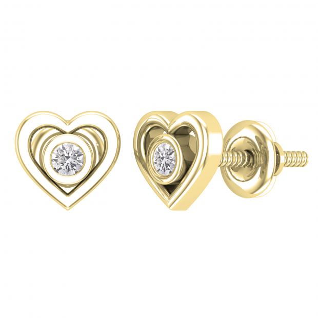 0.10 Carat (ctw) Round Lab Grown Diamond Ladies Heart Stud Earrings 1/10 CT 10K Yellow Gold