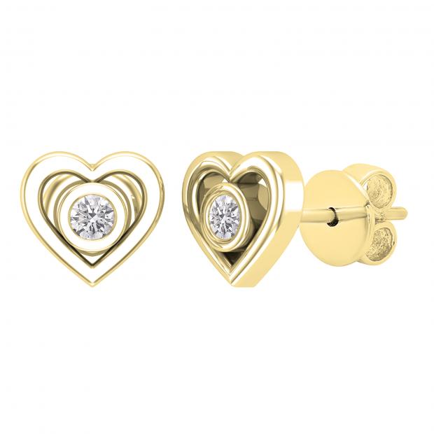0.10 Carat (ctw) Round Lab Grown Diamond Ladies Heart Stud Earrings 1/10 CT 14K Yellow Gold