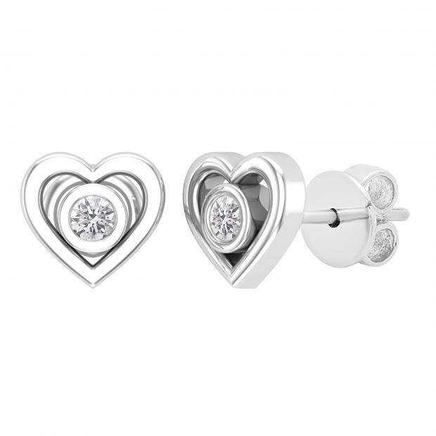 0.10 Carat (ctw) Round Lab Grown Diamond Ladies Heart Stud Earrings 1/10 CT Sterling Silver