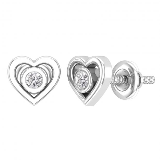0.10 Carat (ctw) Round Lab Grown Diamond Ladies Heart Stud Earrings 1/10 CT Sterling Silver