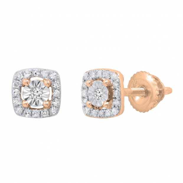 0.15 Carat (ctw) Round Lab Grown White Diamond Ladies Illusion Set Stud Earrings 10K Rose Gold