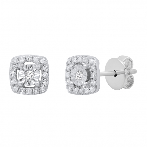 0.15 Carat (ctw) Round Lab Grown White Diamond Ladies Illusion Set Stud Earrings 18K White Gold